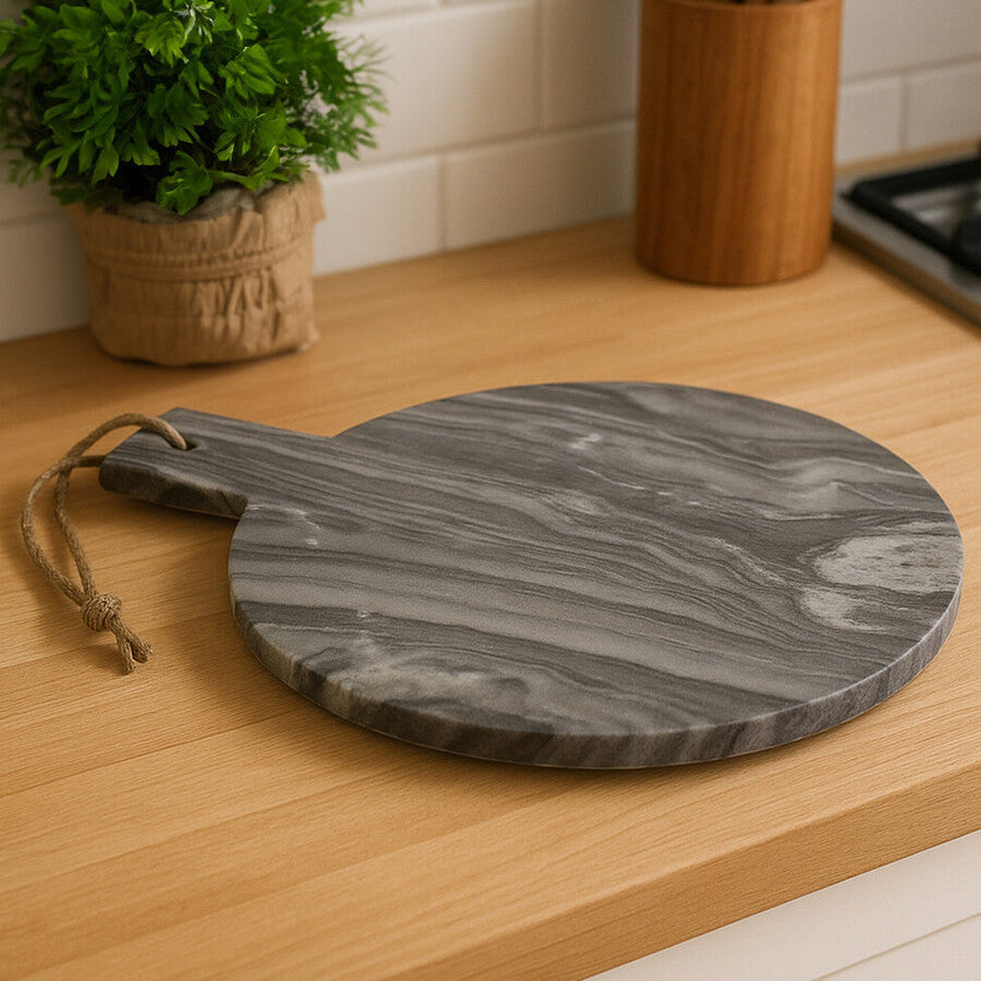 Grey Marble Round Paddle Serving Board | Marmore