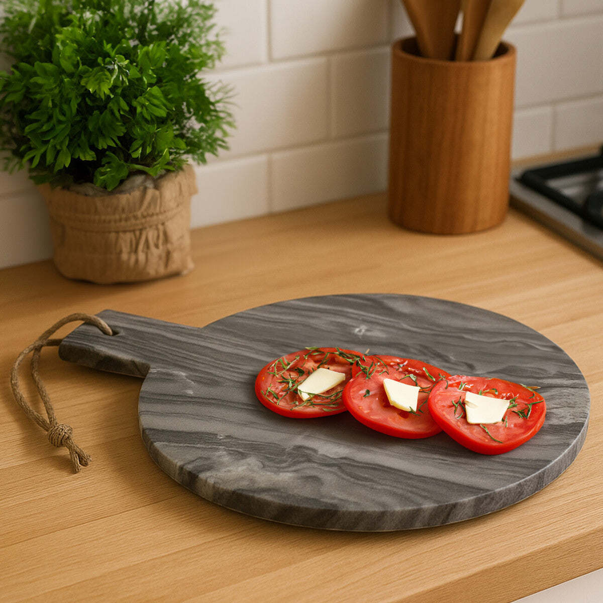Grey Marble Round Paddle Serving Board | Marmore