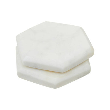 Set of 4 White Marble Hexagonal Coasters | Kindia