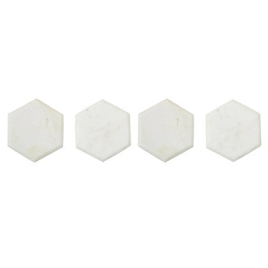 Set of 4 White Marble Hexagonal Coasters | Kindia