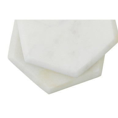 Set of 4 White Marble Hexagonal Coasters | Kindia