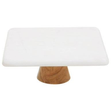 White Marble and Acacia Wood Cake Stand | Monzaro