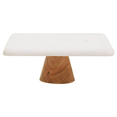 White Marble and Acacia Wood Cake Stand | Monzaro
