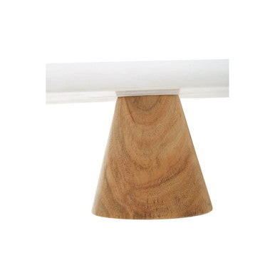 White Marble and Acacia Wood Cake Stand | Monzaro