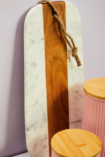 Oblong White Marble and Acacia Wood Board | Monzaro