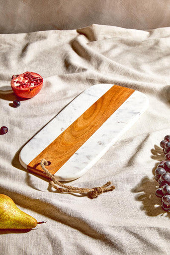 Oblong White Marble and Acacia Wood Board | Monzaro