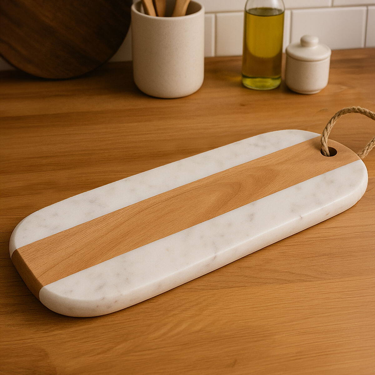 Oblong White Marble and Acacia Wood Board | Monzaro