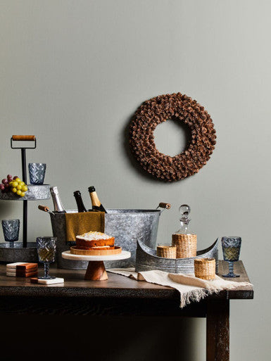 Round White Marble and Acacia Wood Cake Stand | Monzaro