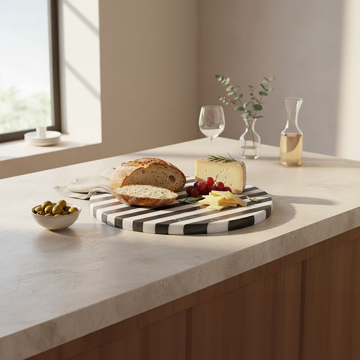 Small Black and White Marble Round Cheese Board | Soma