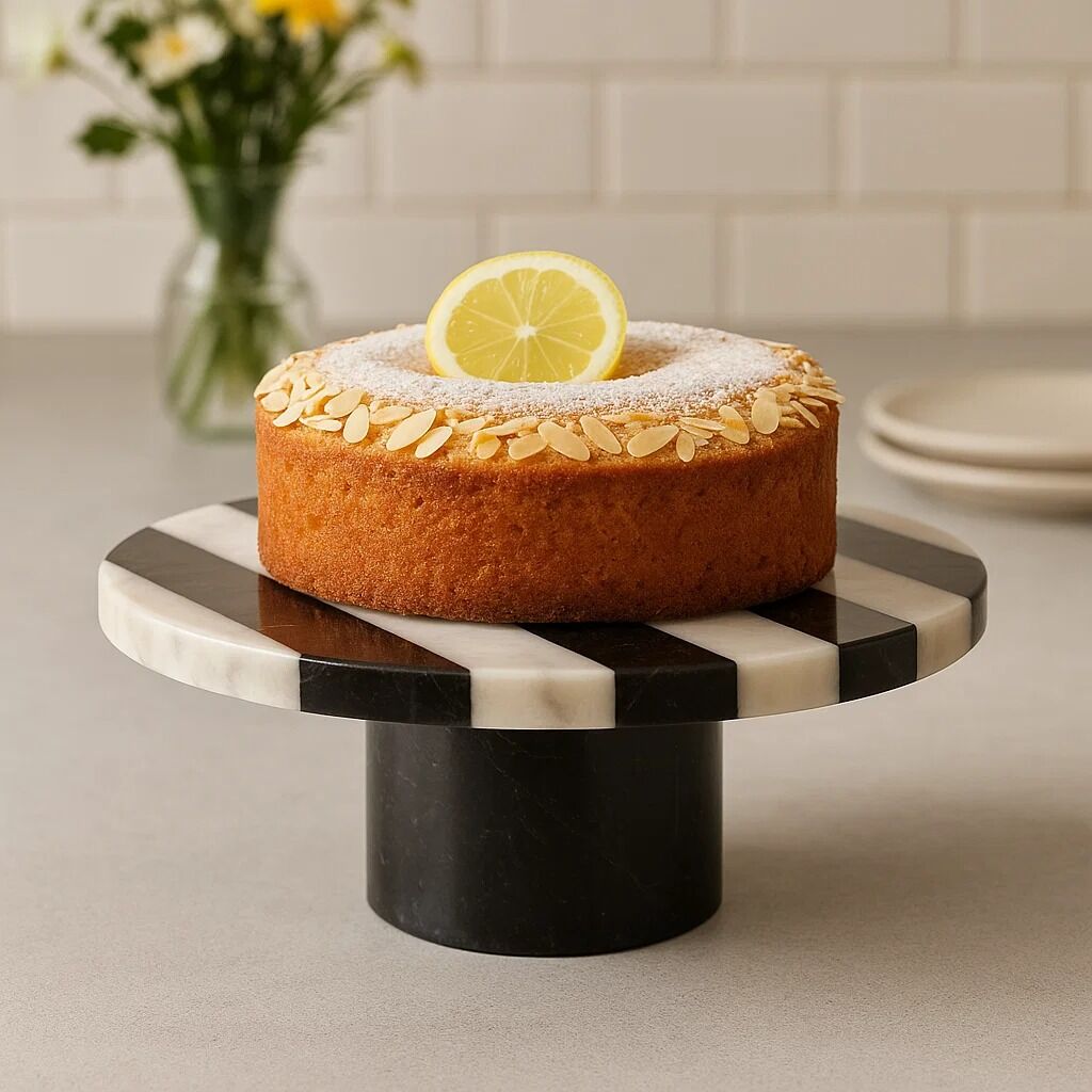 Small Black and White Marble Round Cake Stand | Soma