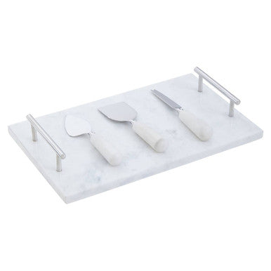 White Marble Cheese Board and Knife Set | Marina