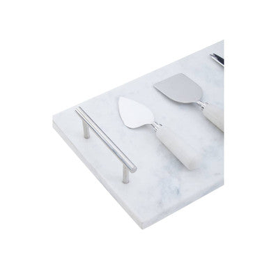 White Marble Cheese Board and Knife Set | Marina