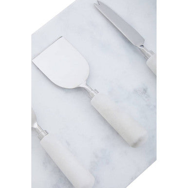 White Marble Cheese Board and Knife Set | Marina