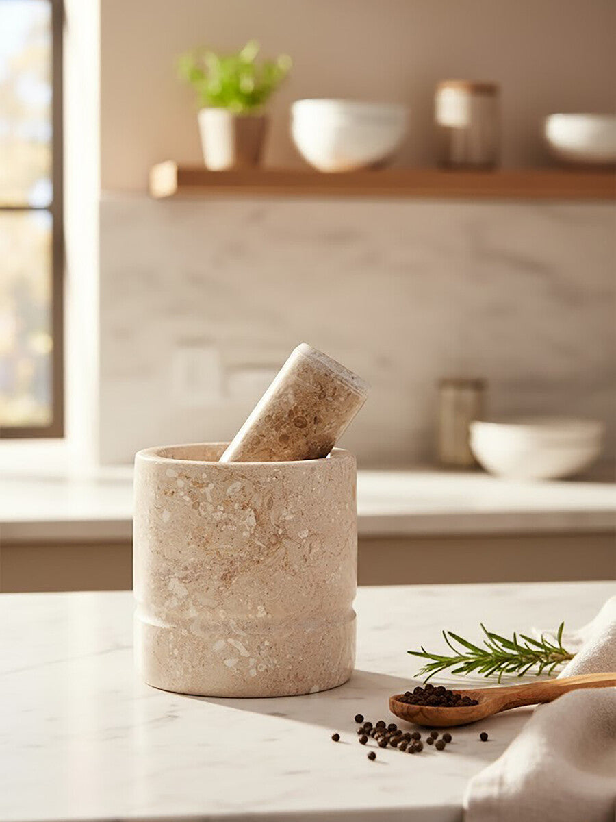 Cream Marble Mortar and Pestle | Marmore