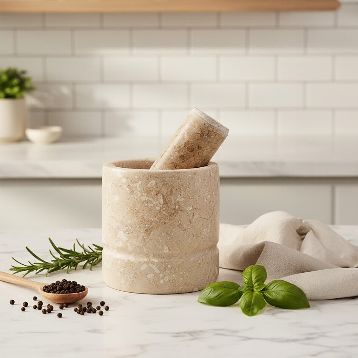 Cream Marble Mortar and Pestle | Marmore