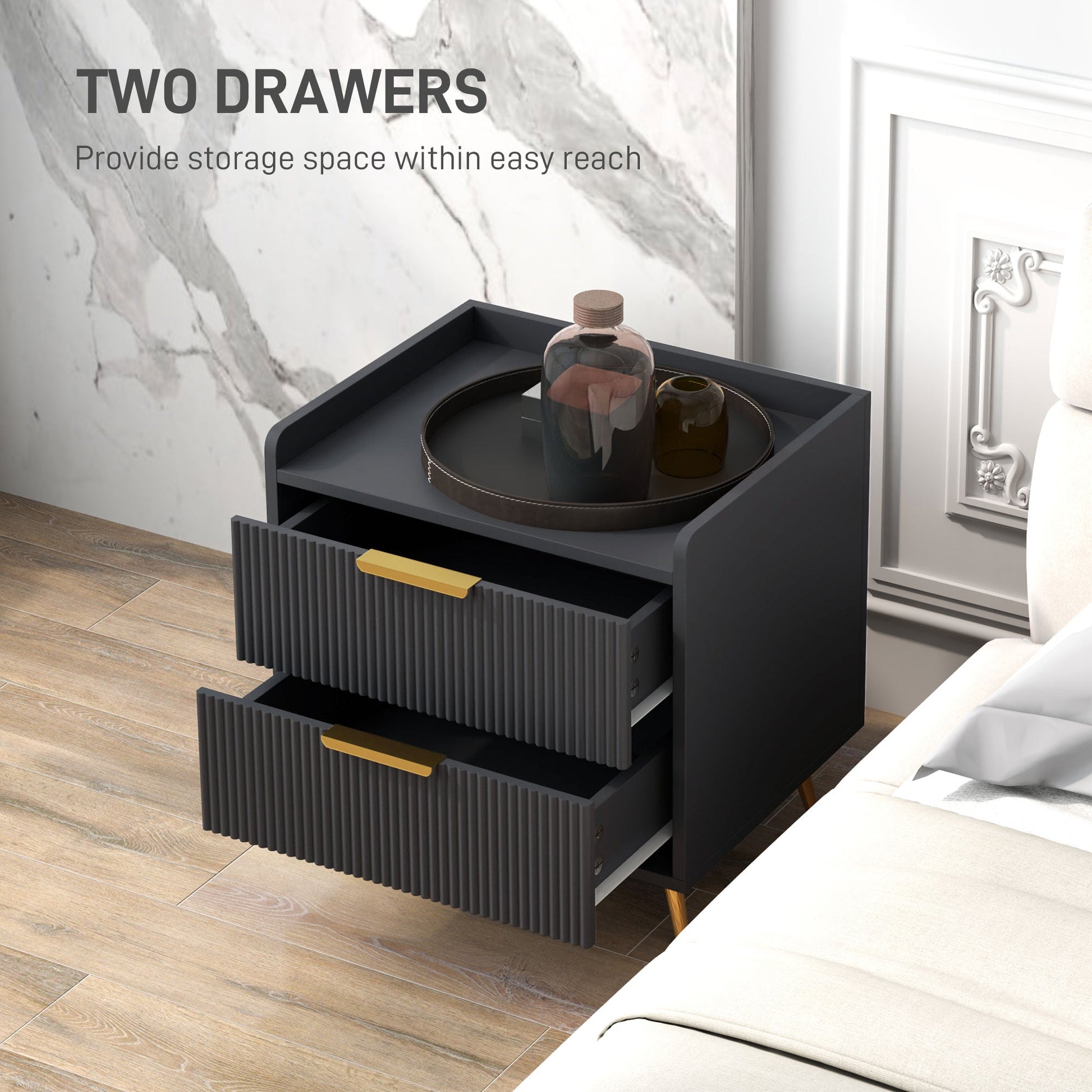 Elegant Two-Drawer Bedside Table - Black