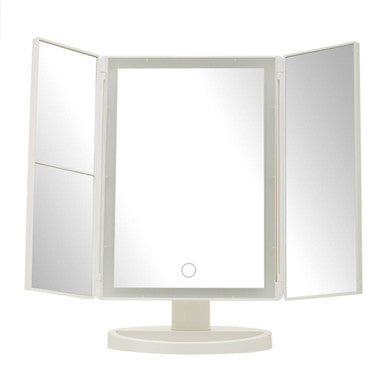 Tri Fold White LED Table Mirror | Cassini