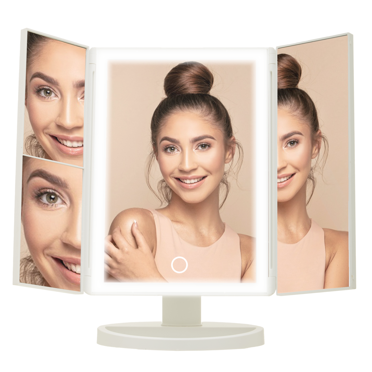 Tri Fold White LED Table Mirror | Cassini