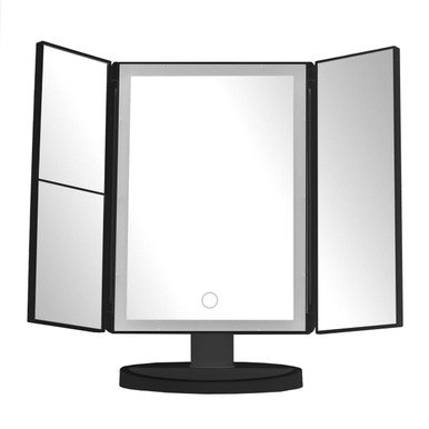 Tri Fold Black LED Table Mirror | Cassini