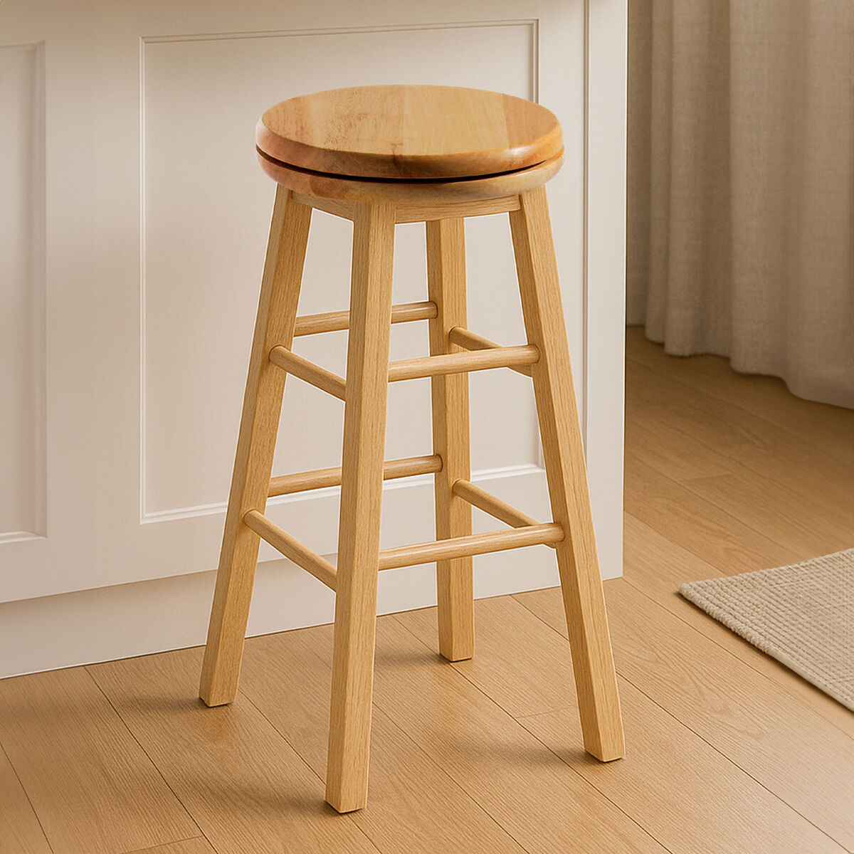 Chester Natural Tropical Hevea Wood Revolving Kitchen or Bar Stool