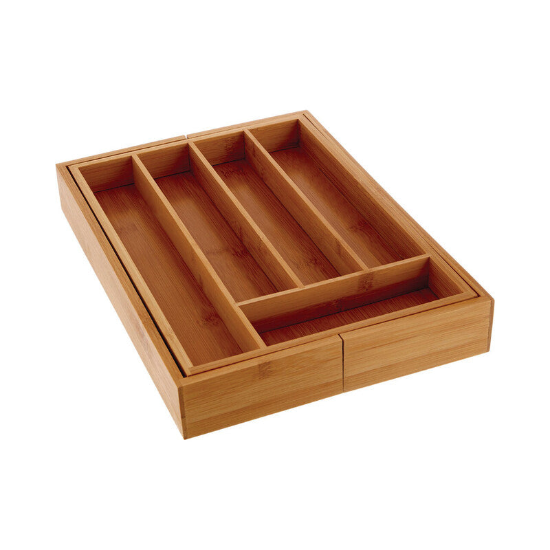 Aleki Natural Bamboo Small Expandable Cutlery Tray with 5 Compartments