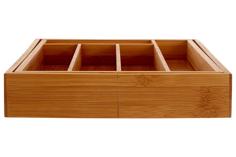 Aleki Natural Bamboo Small Expandable Cutlery Tray with 5 Compartments