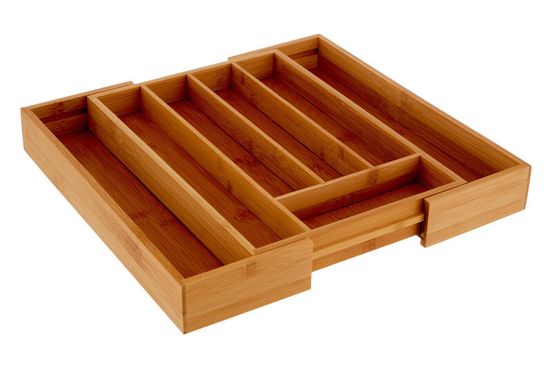 Aleki Natural Bamboo Small Expandable Cutlery Tray with 5 Compartments