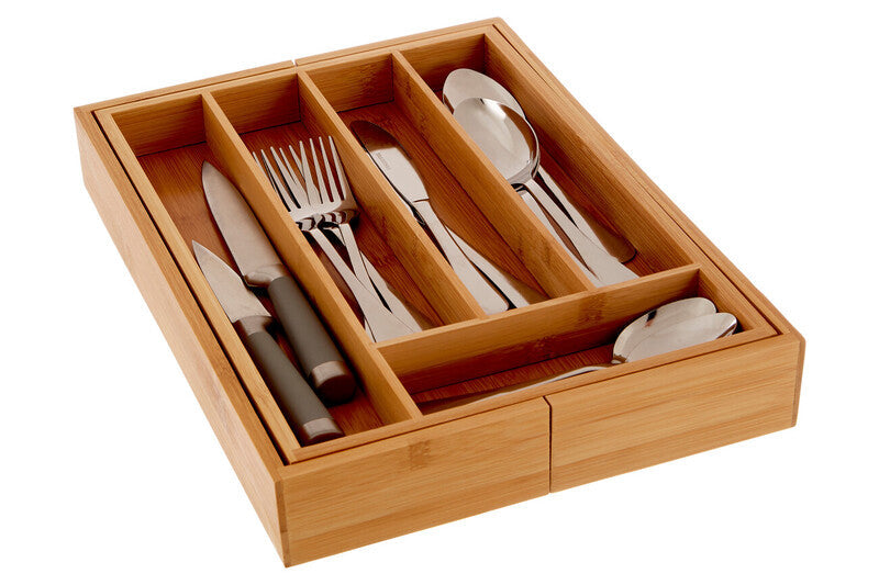 Aleki Natural Bamboo Small Expandable Cutlery Tray with 5 Compartments
