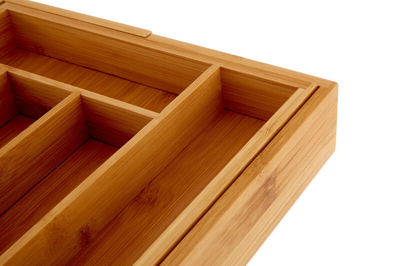 Aleki Natural Bamboo Small Expandable Cutlery Tray with 5 Compartments