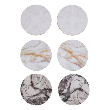 6 Piece Marble Effect Assorted Cork Coasters | Mimo