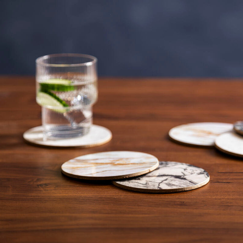 6 Piece Marble Effect Assorted Cork Coasters | Mimo
