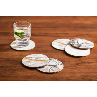 6 Piece Marble Effect Assorted Cork Coasters | Mimo