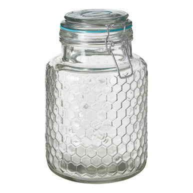 Apiary Clear Glass Honeycomb Clip Top Jar with Blue Seal 1300ml