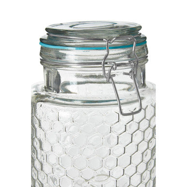 Apiary Clear Glass Honeycomb Clip Top Jar with Blue Seal 1300ml