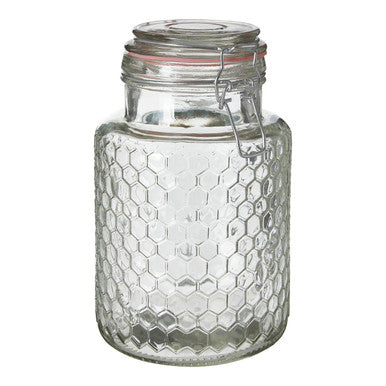 Apiary Clear Glass Honeycomb Clip Top Jar with Pink Seal 1300ml