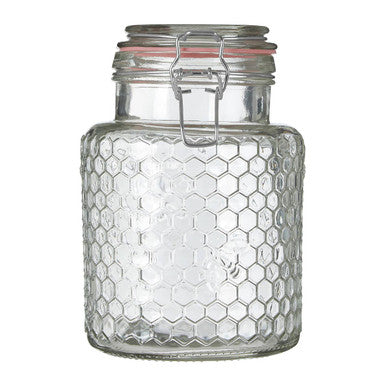 Apiary Clear Glass Honeycomb Clip Top Jar with Pink Seal 1300ml