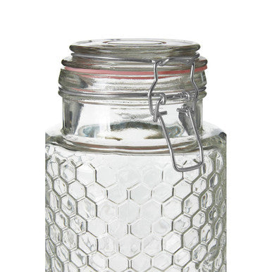Apiary Clear Glass Honeycomb Clip Top Jar with Pink Seal 1300ml