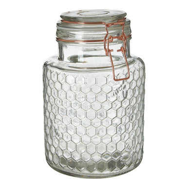Apiary Clear Glass Honeycomb Clip Top Jar with Clear Seal 1300ml