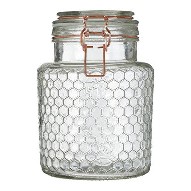 Apiary Clear Glass Honeycomb Clip Top Jar with Clear Seal 1300ml