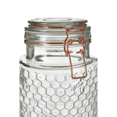 Apiary Clear Glass Honeycomb Clip Top Jar with Clear Seal 1300ml