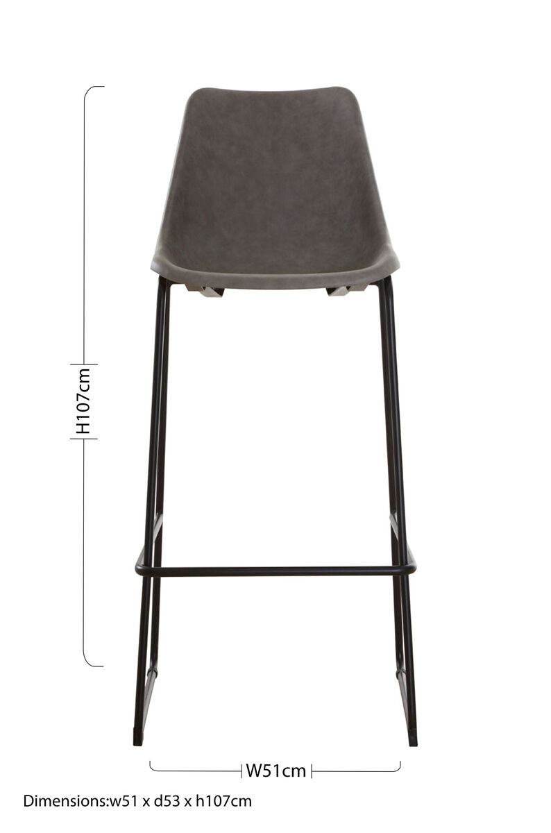 Dalston Ash Grey Leather Effect Bar Chair with Black Finish Legs