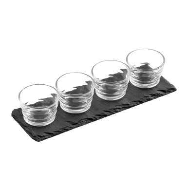 Preto 4 Ribbed Glass Bowls Tray Set | Slate