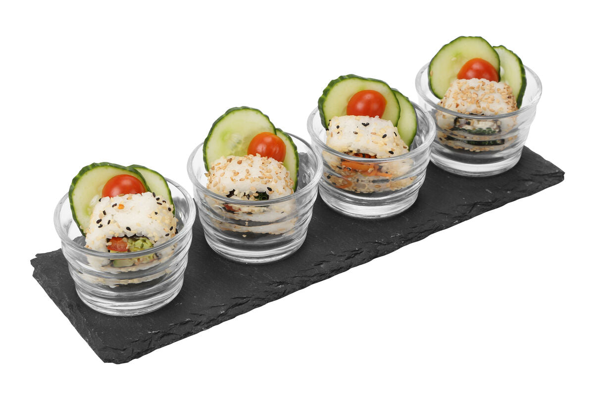 Preto 4 Ribbed Glass Bowls Tray Set | Slate