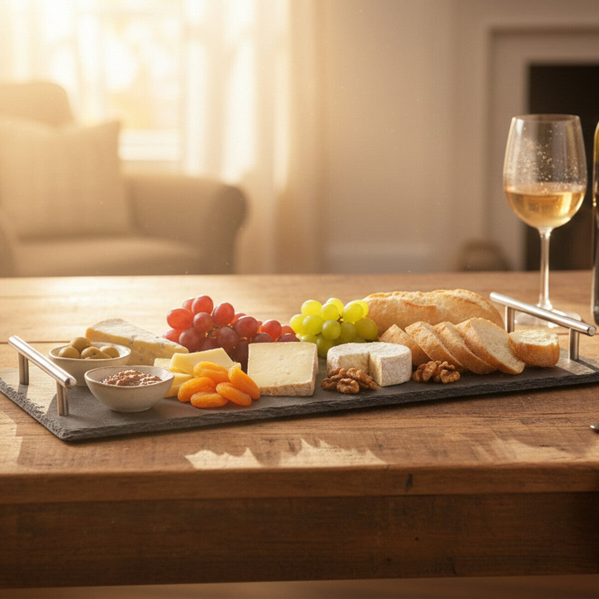 Preto Tray with Stainless Steel Handles | Slate