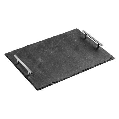 Preto Large Tray with Stainless Steel Handles | Slate