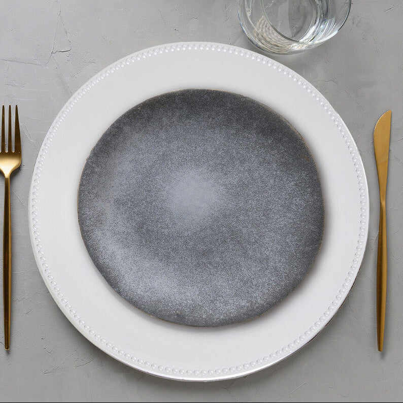 Silver Charger Plate with Dotted Rim | Dia
