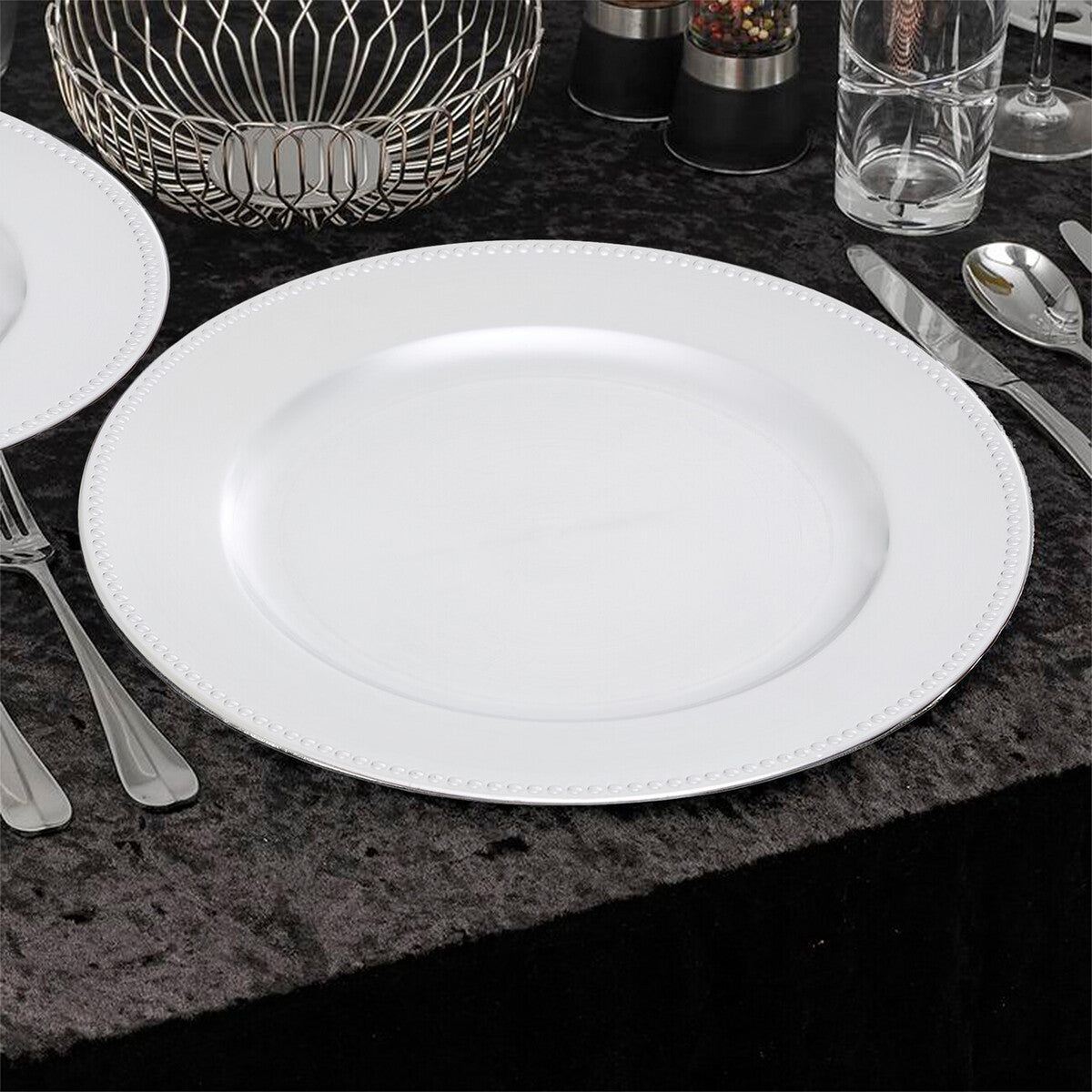 Silver Charger Plate with Dotted Rim | Dia