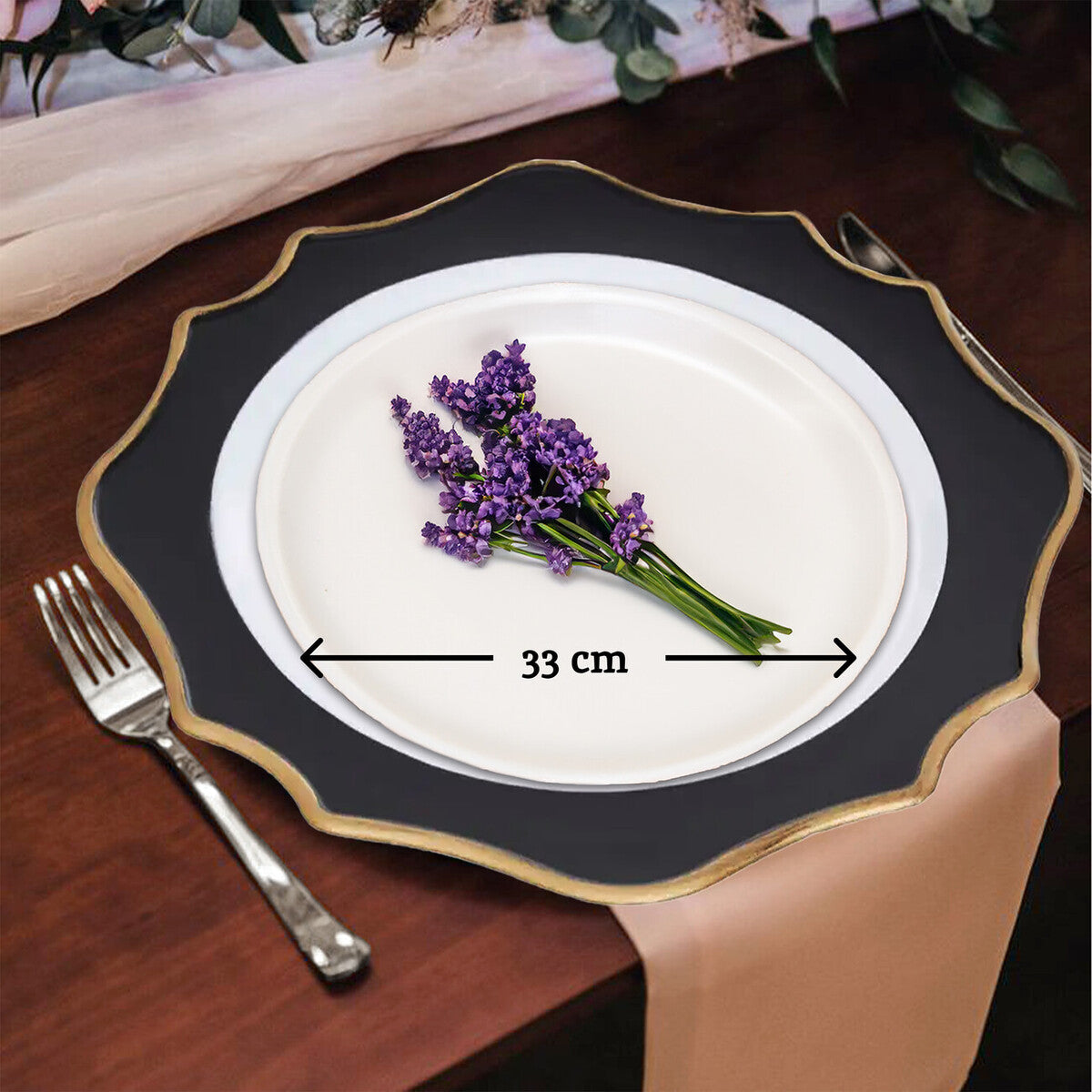 White and Black Scalloped Charger Plate | Dia