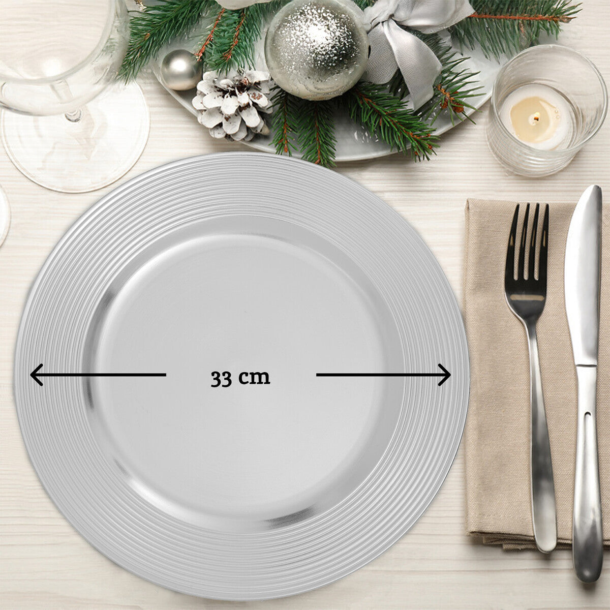 Silver Finish Ribbed Charger Plate | Dia