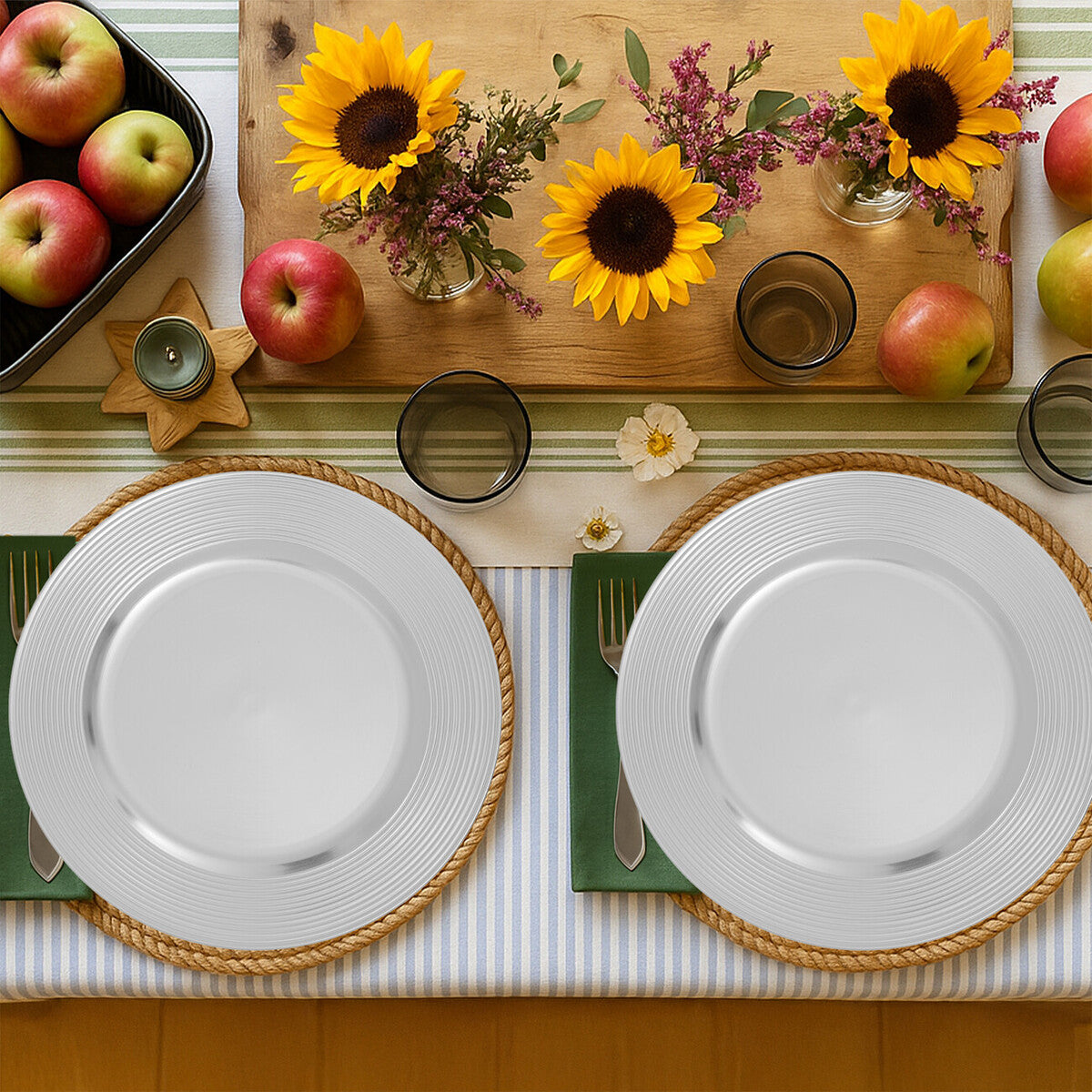 Silver Finish Ribbed Charger Plate | Dia